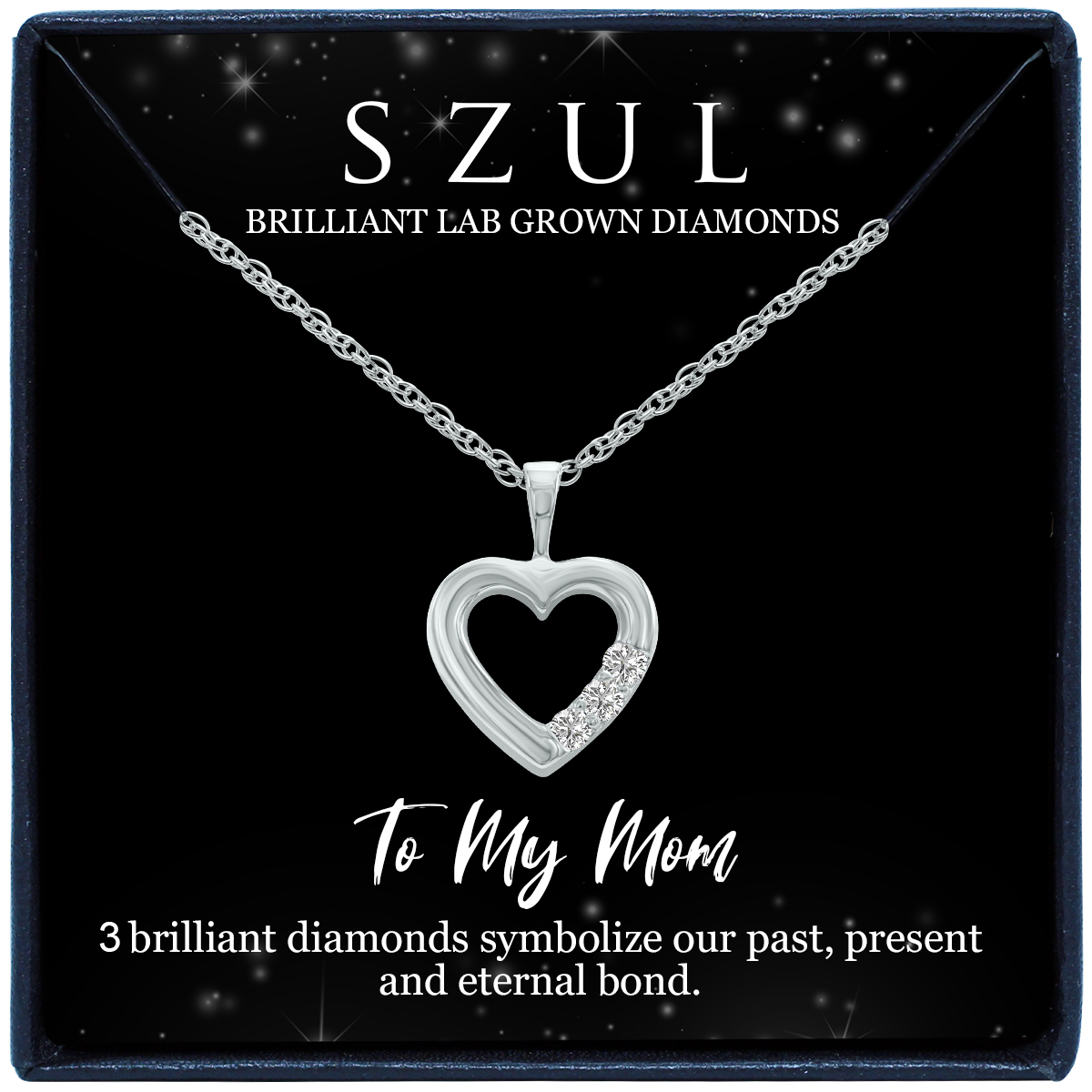 Jewelry Gift For Mom - 3 Stone Lab Grown Diamond Heart Necklace in.925 Sterling Silver