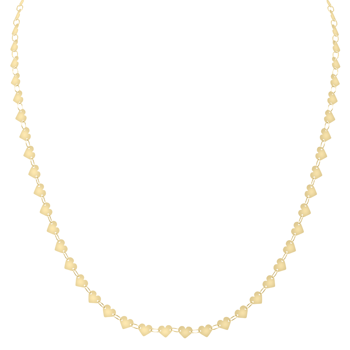 14K Yellow Gold Mirrored Chain Heart Strand Necklace with Lobster Clasp