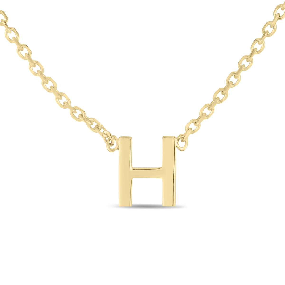 14K Solid Yellow Gold H Mini Initial Necklace