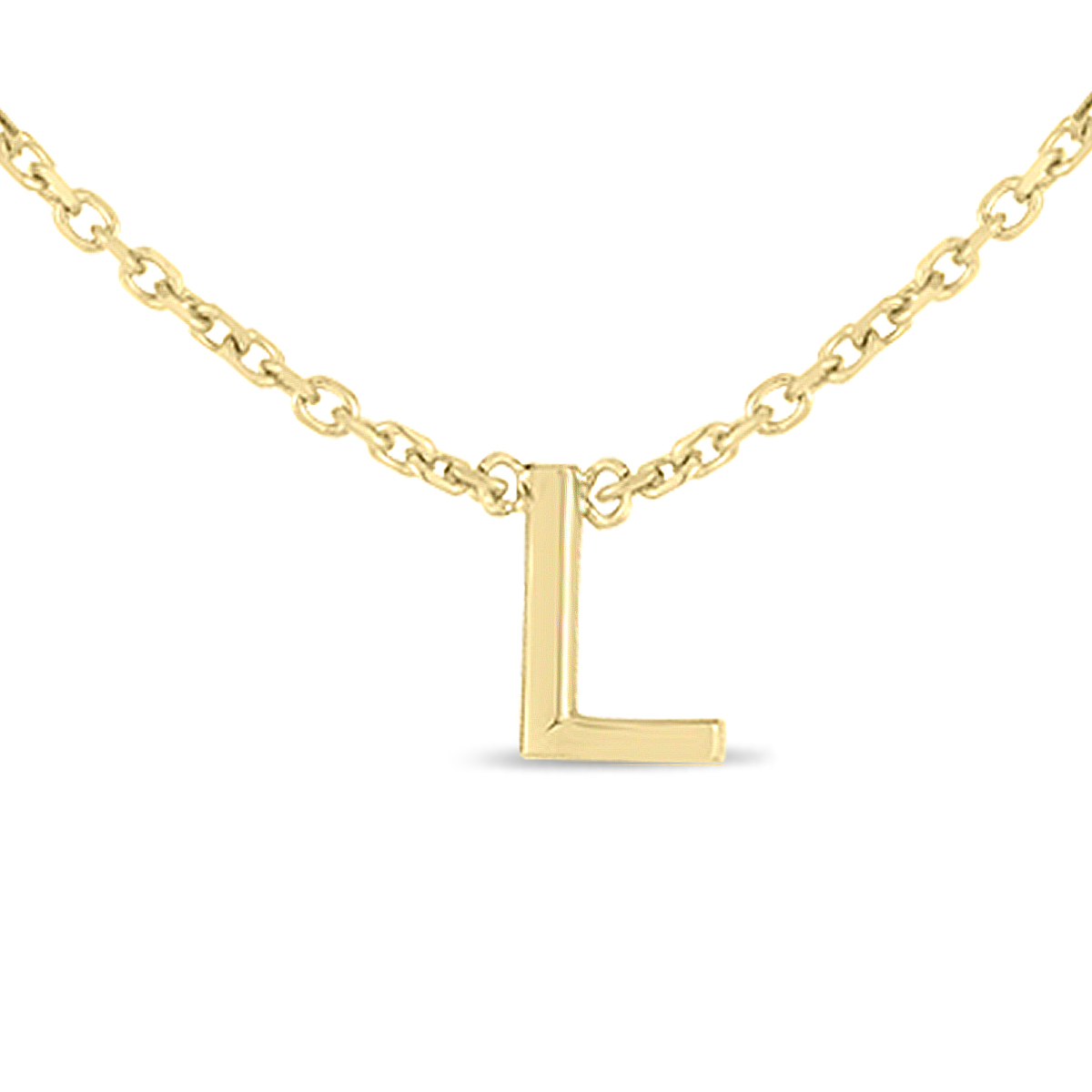 14K Solid Yellow Gold L Mini Initial Necklace