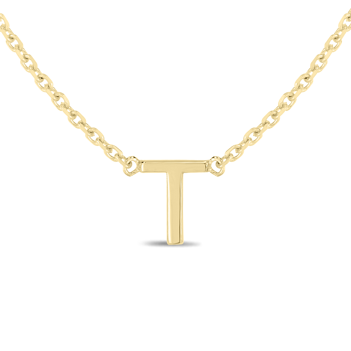14K Solid Yellow Gold T Mini Initial Necklace