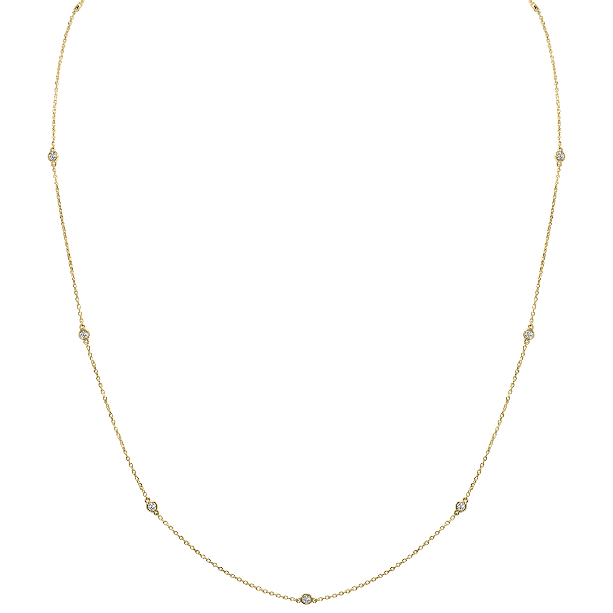 0.25 Carat TW Bezel Set Lab Grown Diamond Station Necklace in 14K Yellow Gold