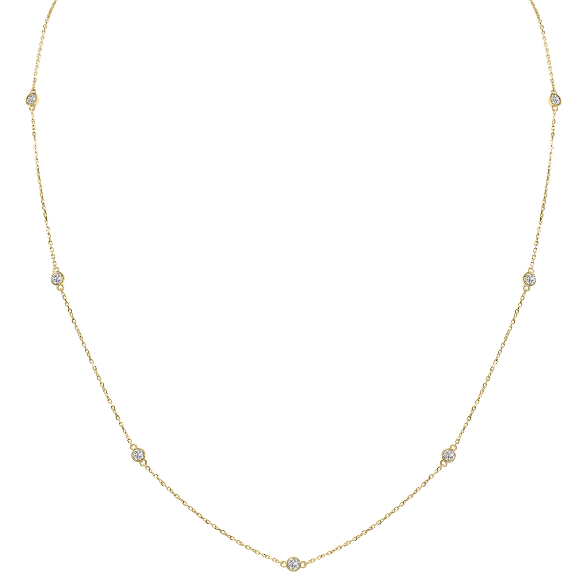 0.50 Carat TW Bezel Set Lab Grown Diamond Station Necklace in 14K Yellow Gold