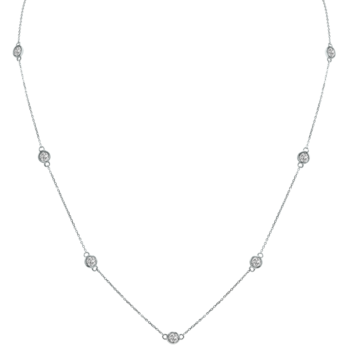 2 Carat TW Bezel Set Lab Grown Diamond Station Necklace in 14K White Gold