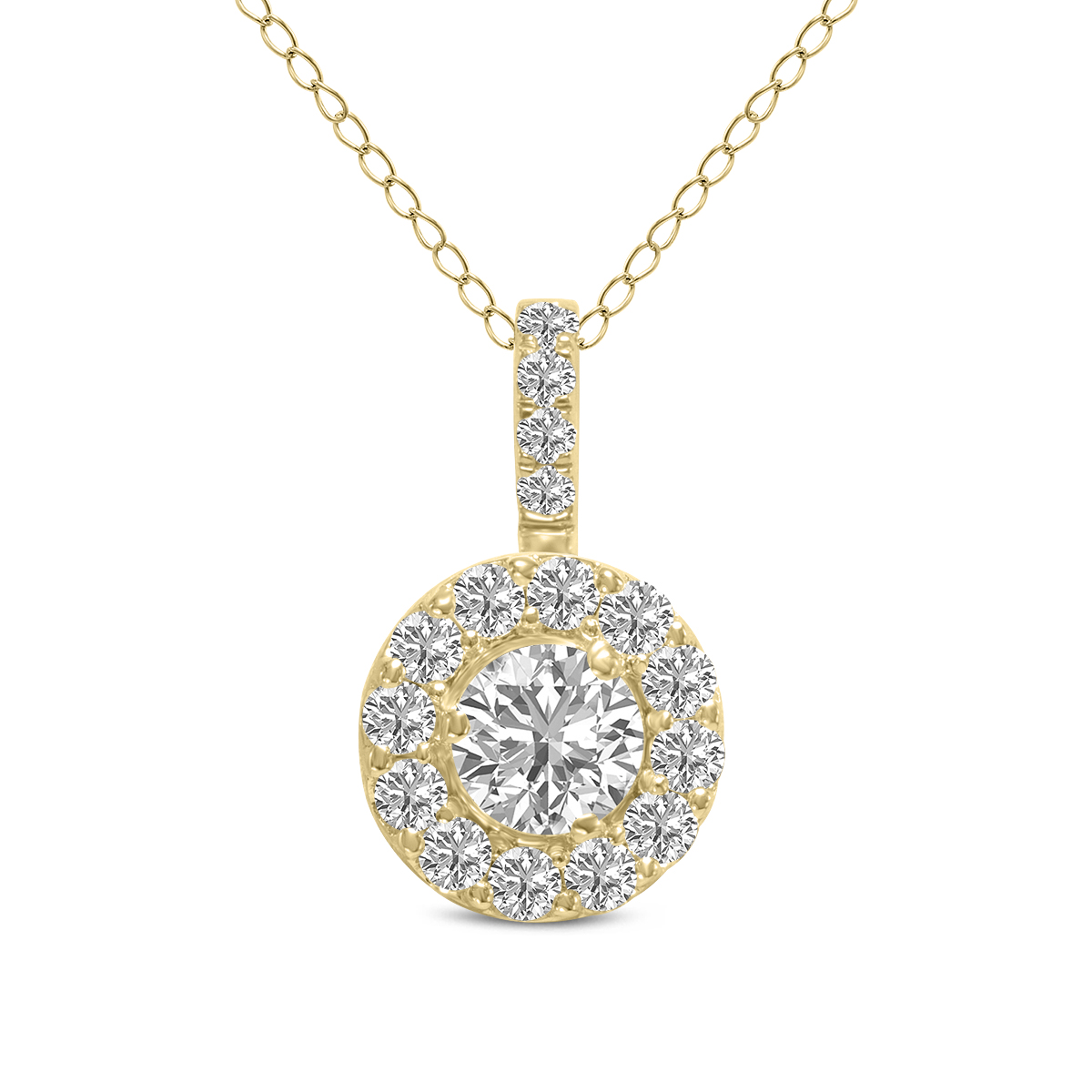 2 Carat TW Halo Lab Grown Diamond Pendant in 14K Yellow Gold