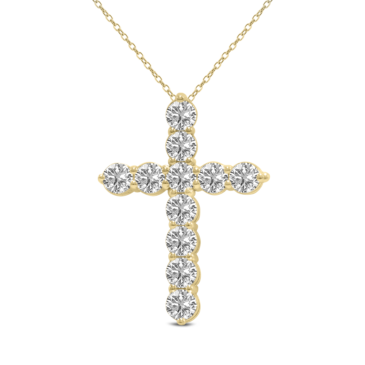 3 Carat TW Lab Grown Diamond Religious Cross Pendant in 14K Yellow Gold