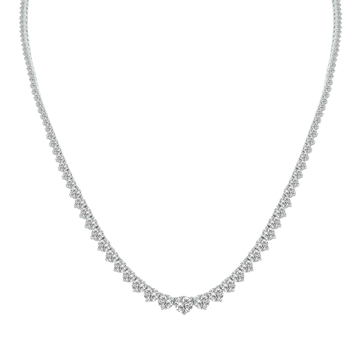 10 Carat TW Graduated Lab Grown Diamond Tennis Necklace in 14K White Gold