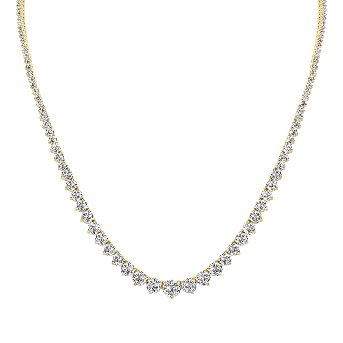 15 Carat TW Graduated Lab Grown Diamond Tennis Necklace in 14K Yellow Gold