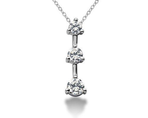 1.00 Carat Three Stone Diamond Pendant in 14K White Gold