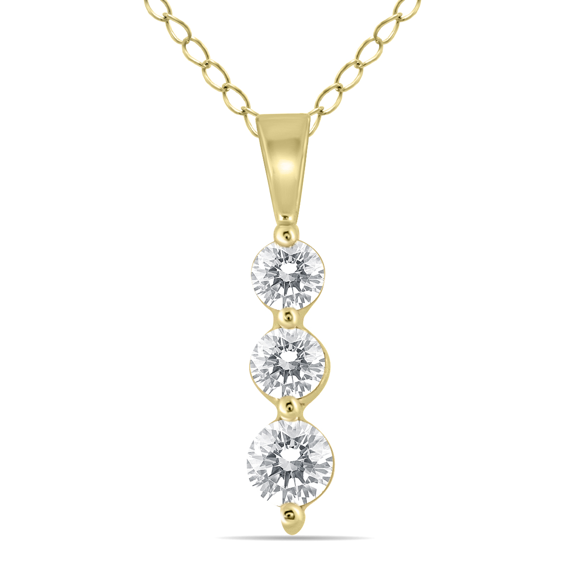 1/2 Carat TW Three Stone Diamond Pendant in 10K Yellow Gold (K-L Color, I2-I3 Clarity)