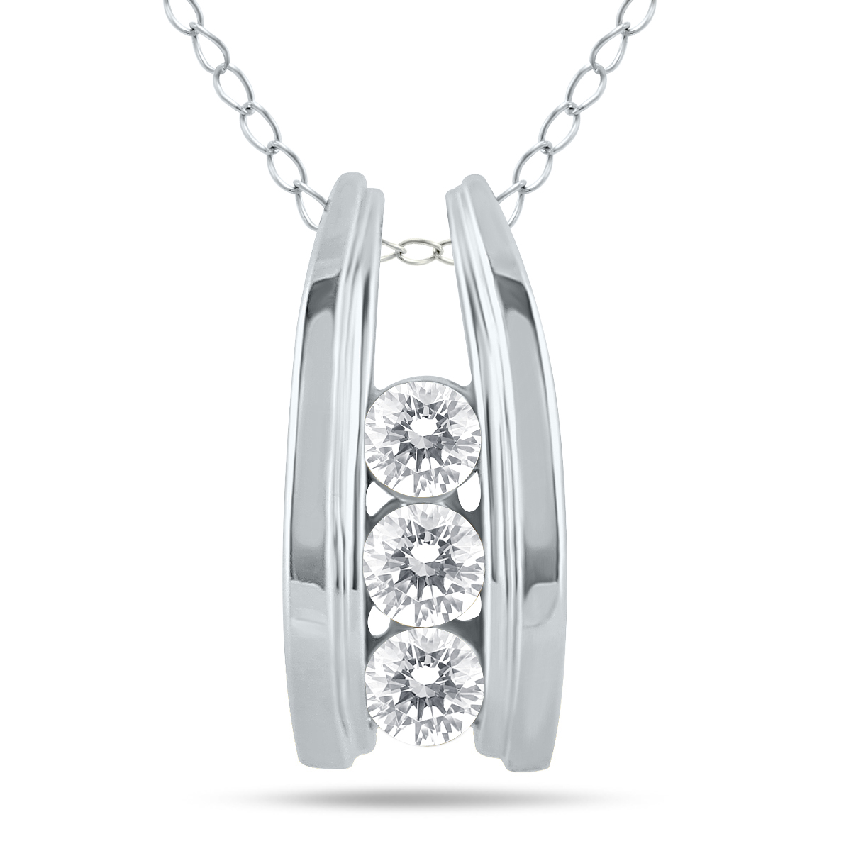 Image of 1/2 Carat TW Three Stone Diamond Ladder Pendant in 10k White Gold (K-L Color I2-I3 Clarity)