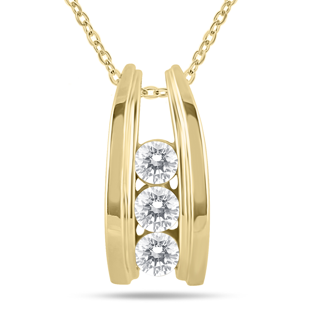 Image of 1/2 Carat TW Three Stone Diamond Ladder Pendant in 10k Yellow Gold (K-L Color I2-I3 Clarity)