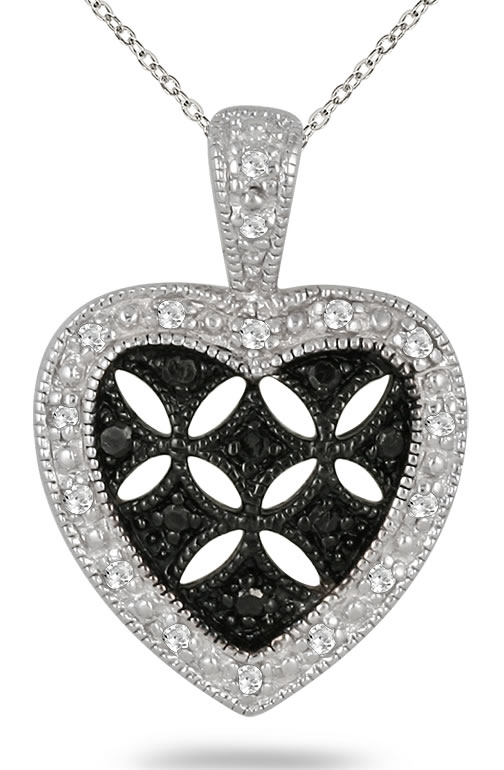 1/6 Carat TW Black and White Diamond Heart Pendant in .925 Sterling Silver