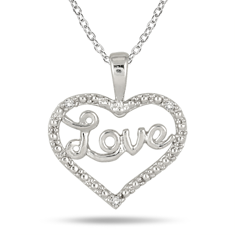 Diamond Heart LOVE Pendant in .925 Sterling Silver