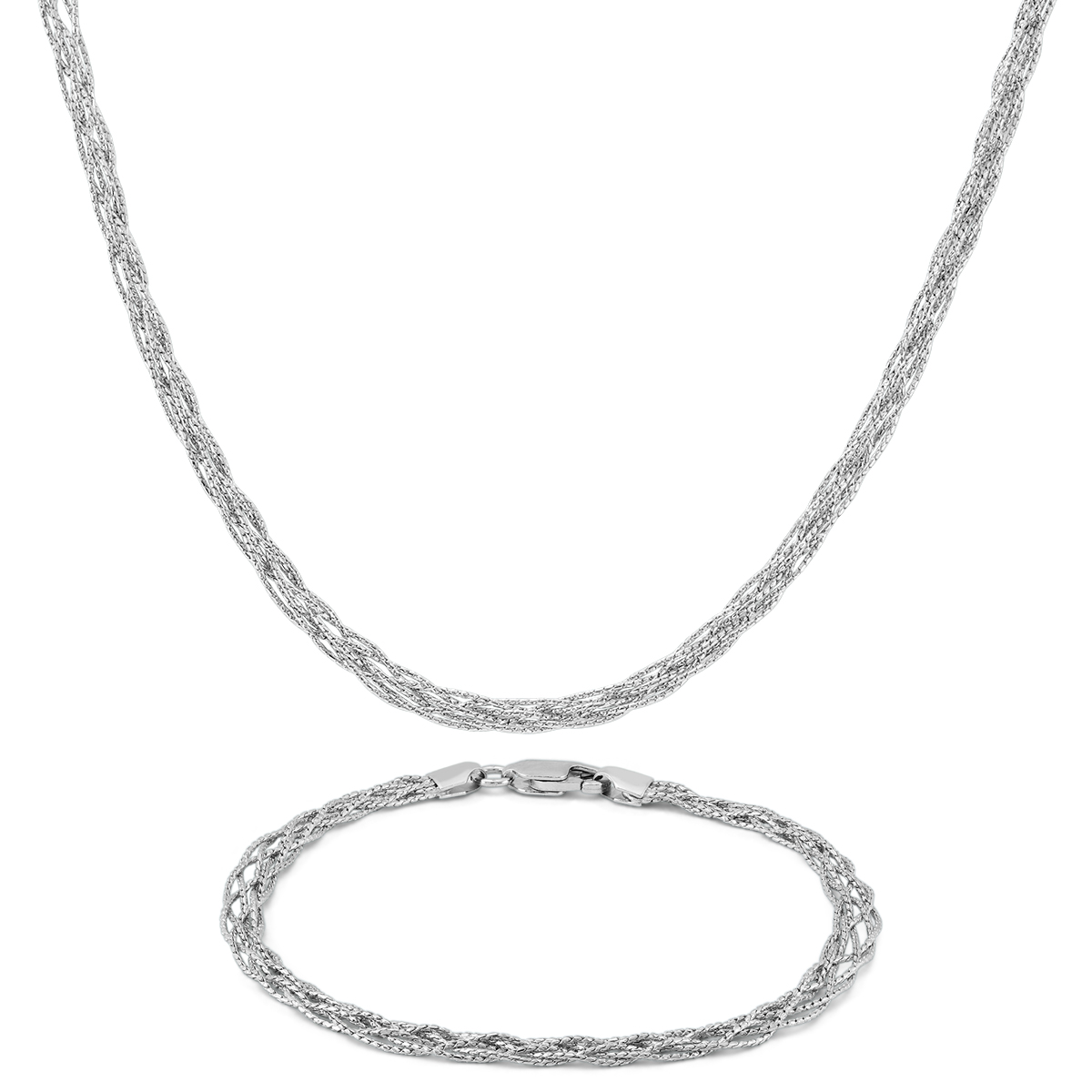 .925 Sterling Silver Mesh Necklace and Bracelet Set