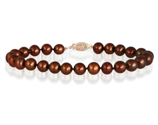 All Natural Freshwater Chocolate Pearl Bracelet with 14K Yellow Gold Clasp