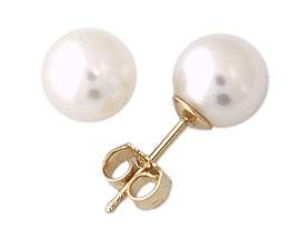 8 - 8.5mm Cultured Round Pearl Stud Earrings 14K Yellow Gold