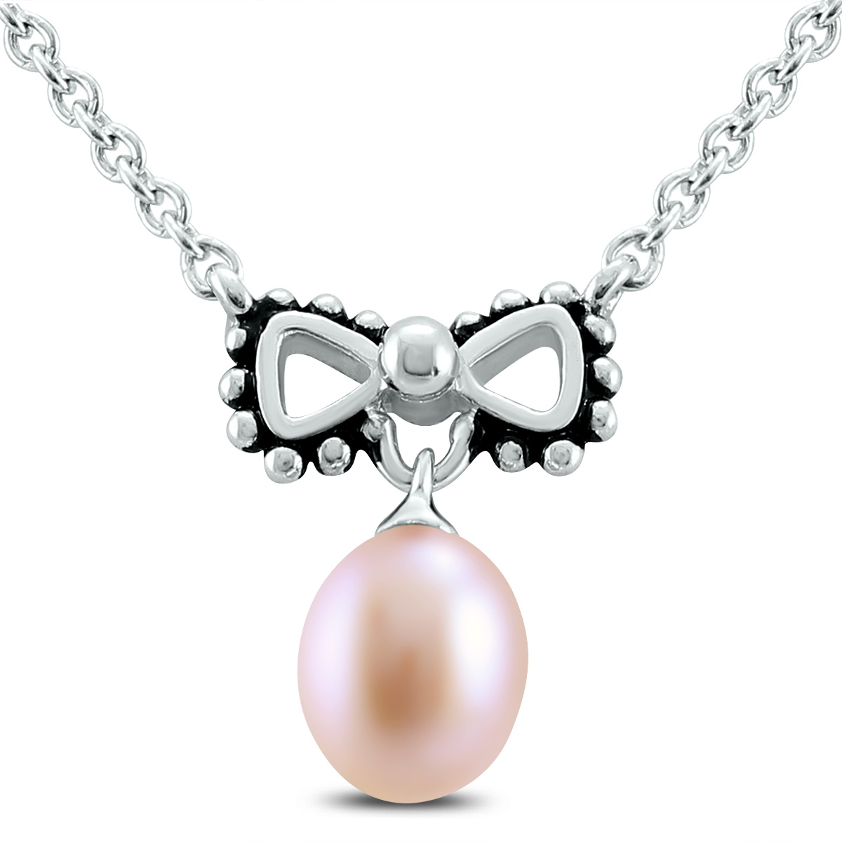 Young Girls 14" Bowtie Freshwater Cultured Pearl Necklace