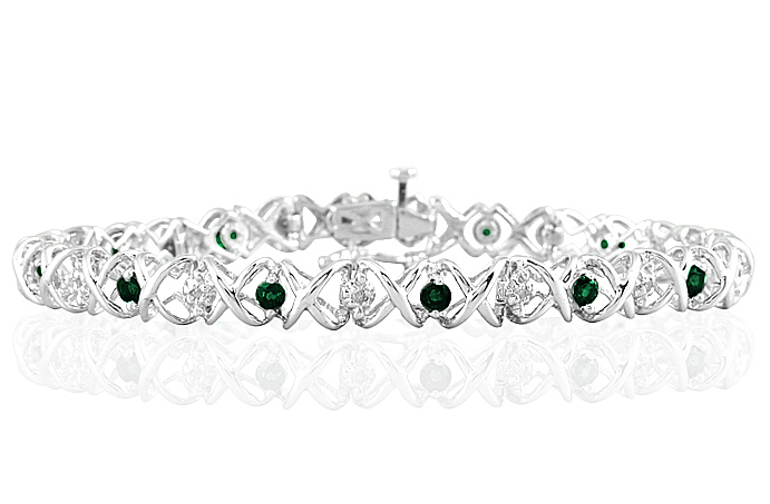 1.50 Carat TW Emerald and Diamond X Bracelet 10K White Gold