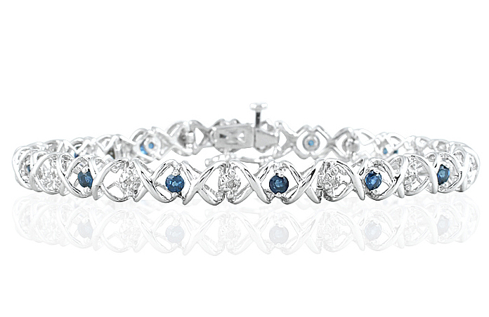 1.50 Carat TW Sapphire and Diamond X Bracelet 10K White Gold