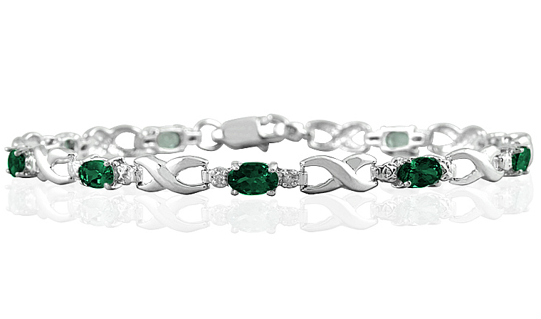 10k White Gold Emerald and Diamond Hugs and Kisses Bracelet