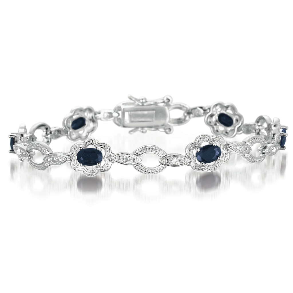 3.50 Carat Oval Sapphire and Diamond Bracelet in .925 Sterling Silver