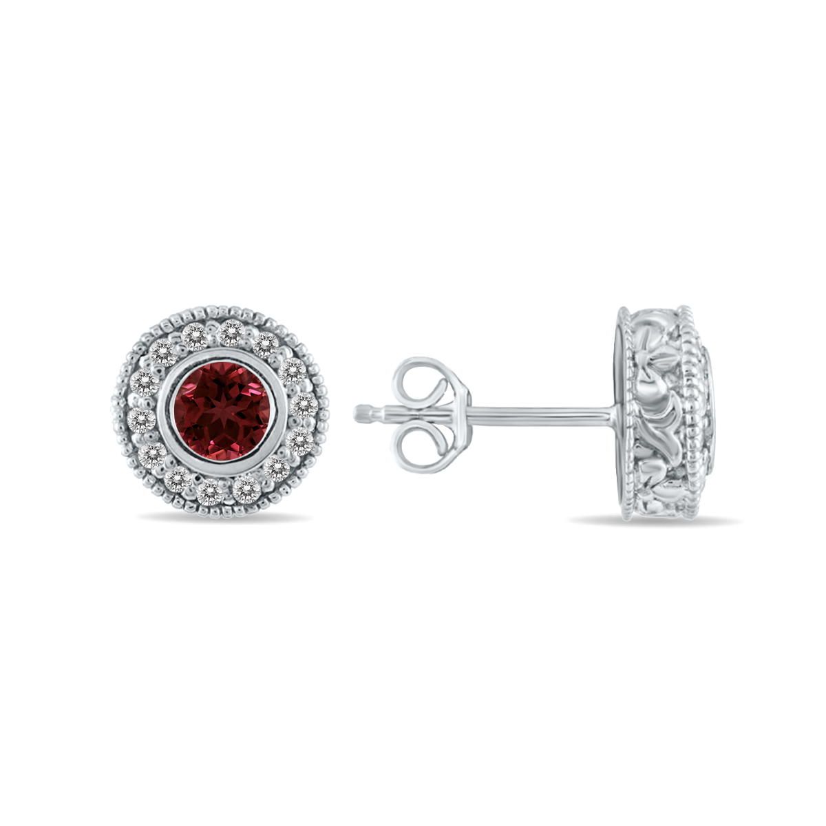 Image of 1/2 Carat TW Garnet and Diamond Bezel Set Earrings 10K White Gold