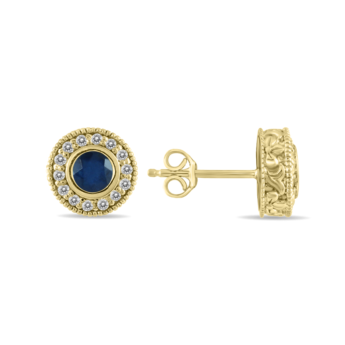 Image of 1/2 Carat TW Sapphire and Diamond Bezel Set Earrings 10K Yellow Gold