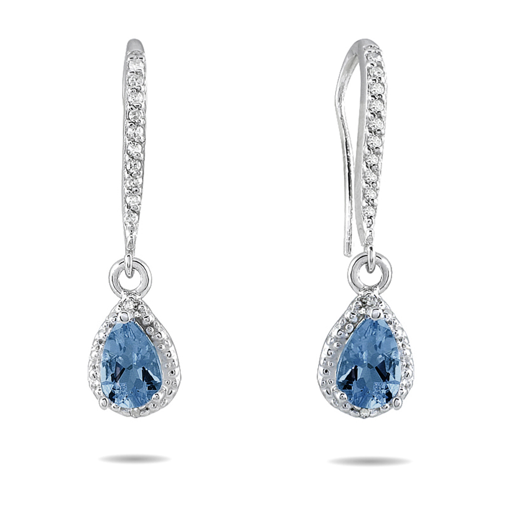 Sapphire and Diamond Dangle Earrings in 10K White Gold