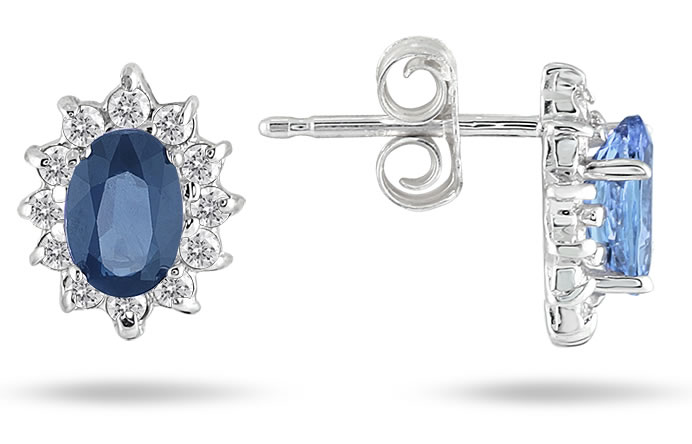Sapphire and Diamond Flower Earrings in 10K White Gold