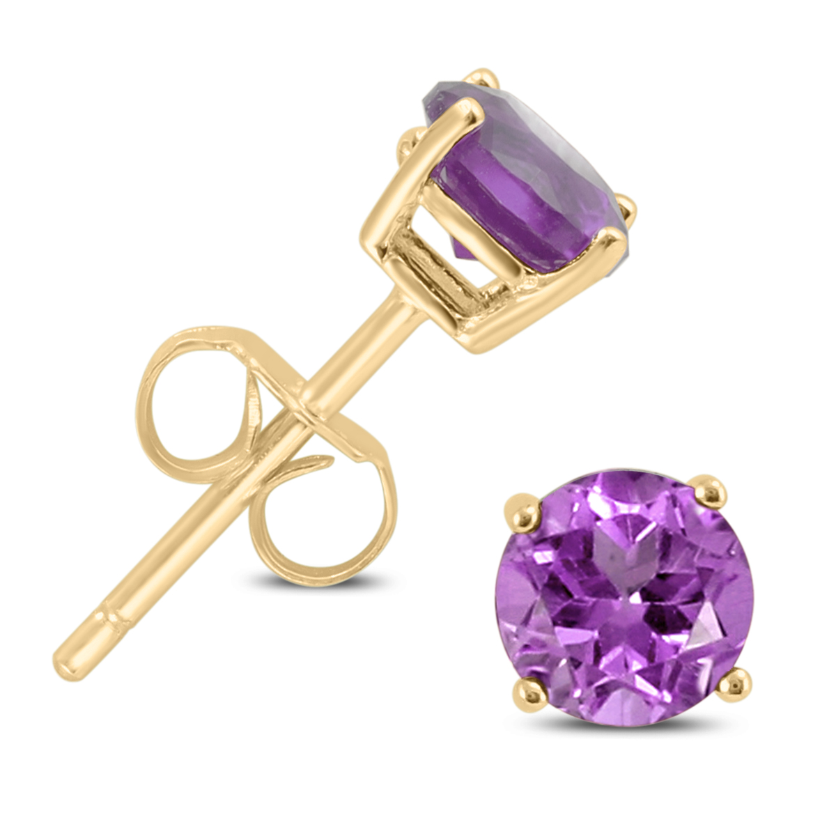 5mm Amethyst Stud Earrings in Yellow Plated.925 Sterling Silver