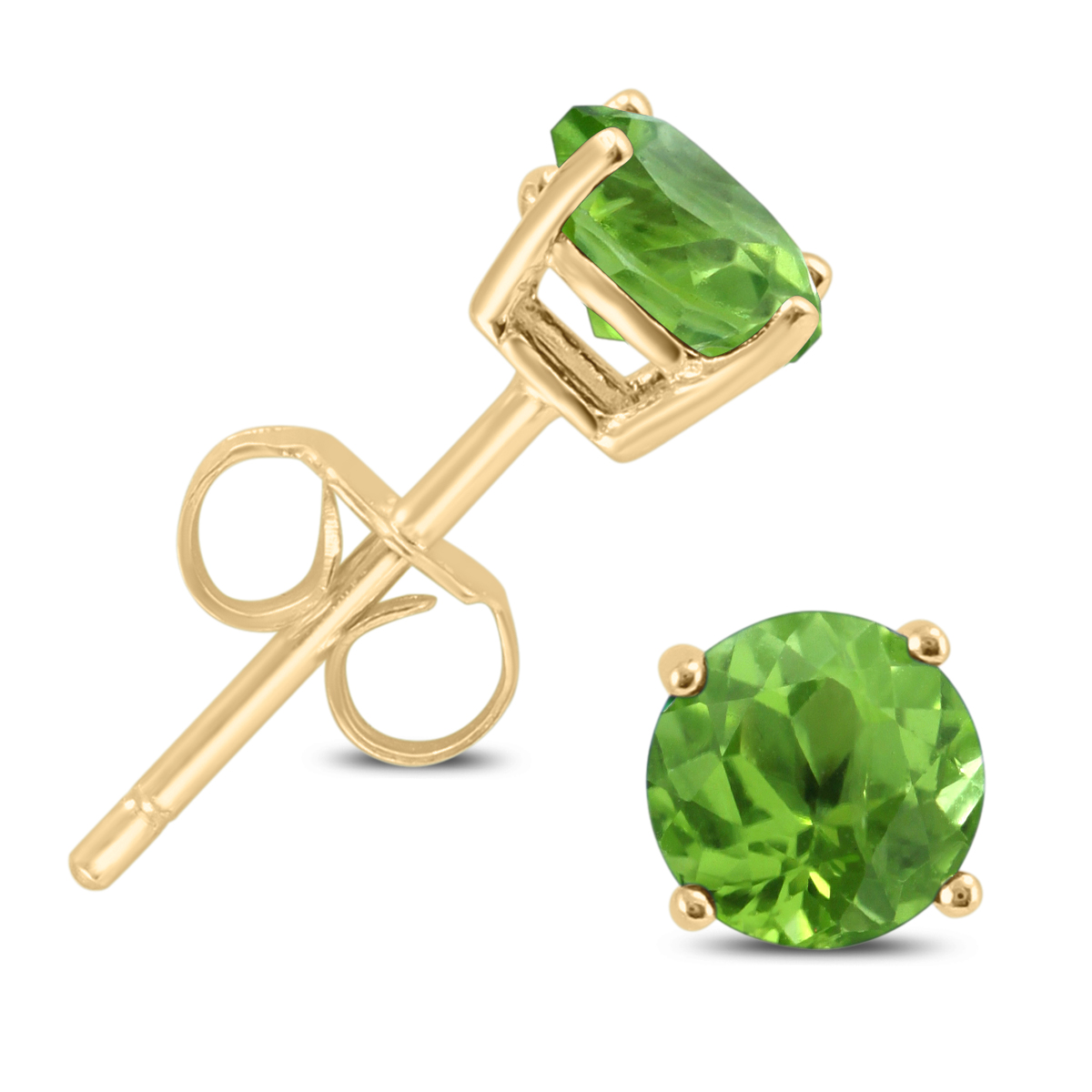 5mm Peridot Stud Earrings in Yellow Plated.925 Sterling Silver