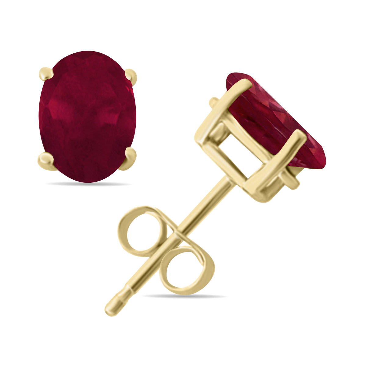 4 Carat All-Natural Genuine 9x7mm, Oval Ruby Earrings set in 14k Yellow Gold