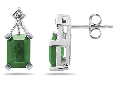 Emerald Cut Emerald & Diamond Earrings in 14K White Gold