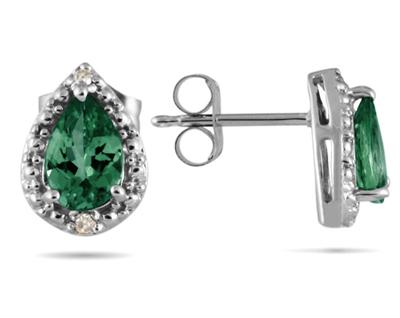 Pear Shape Emerald and Diamond Flower Earrings