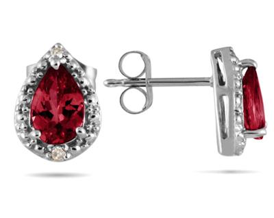 Pear Shape Ruby and Diamond Flower Earrings