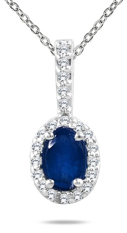 Sapphire and Diamond Pendant in 10K White Gold