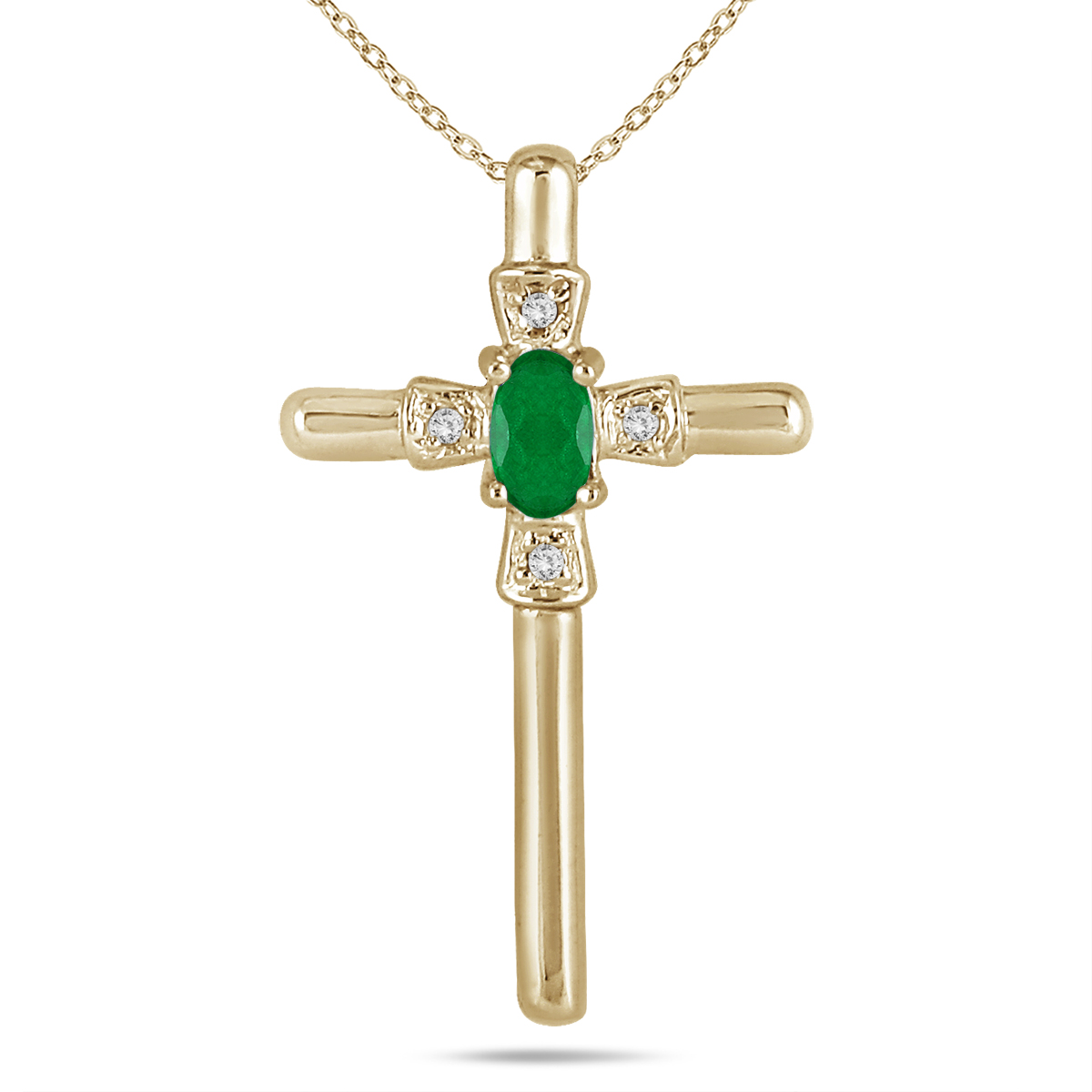 Emerald and Diamond Cross Pendant in 10K Yellow Gold