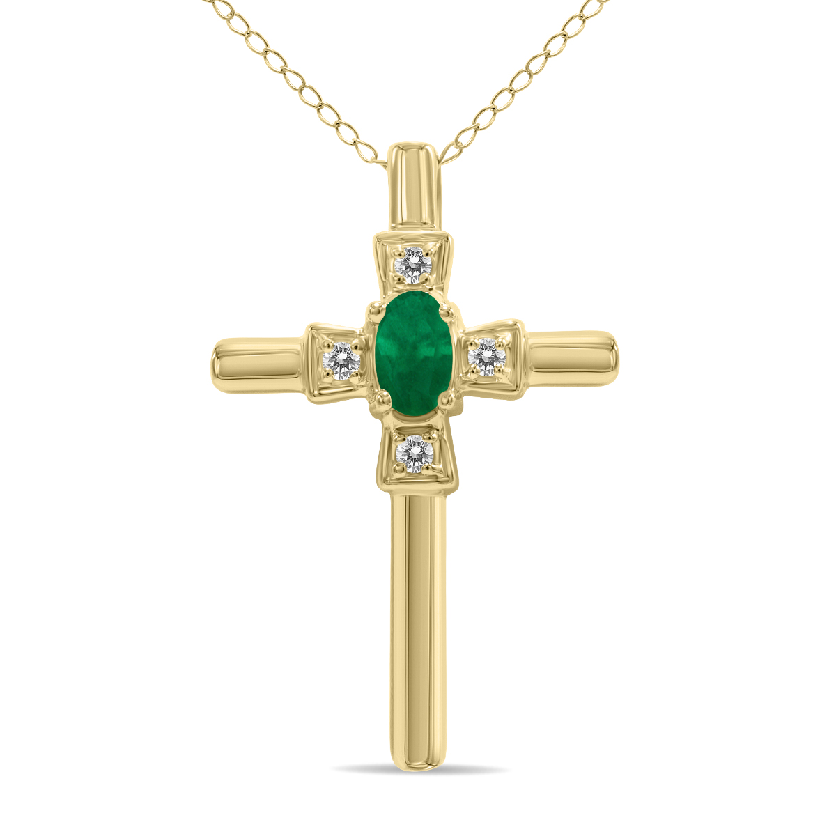 Emerald and Diamond Cross Pendant in 10K Yellow Gold