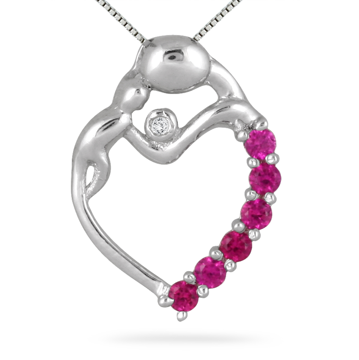Created Ruby and Genuine Diamond Pendant in.925 Sterling Silver