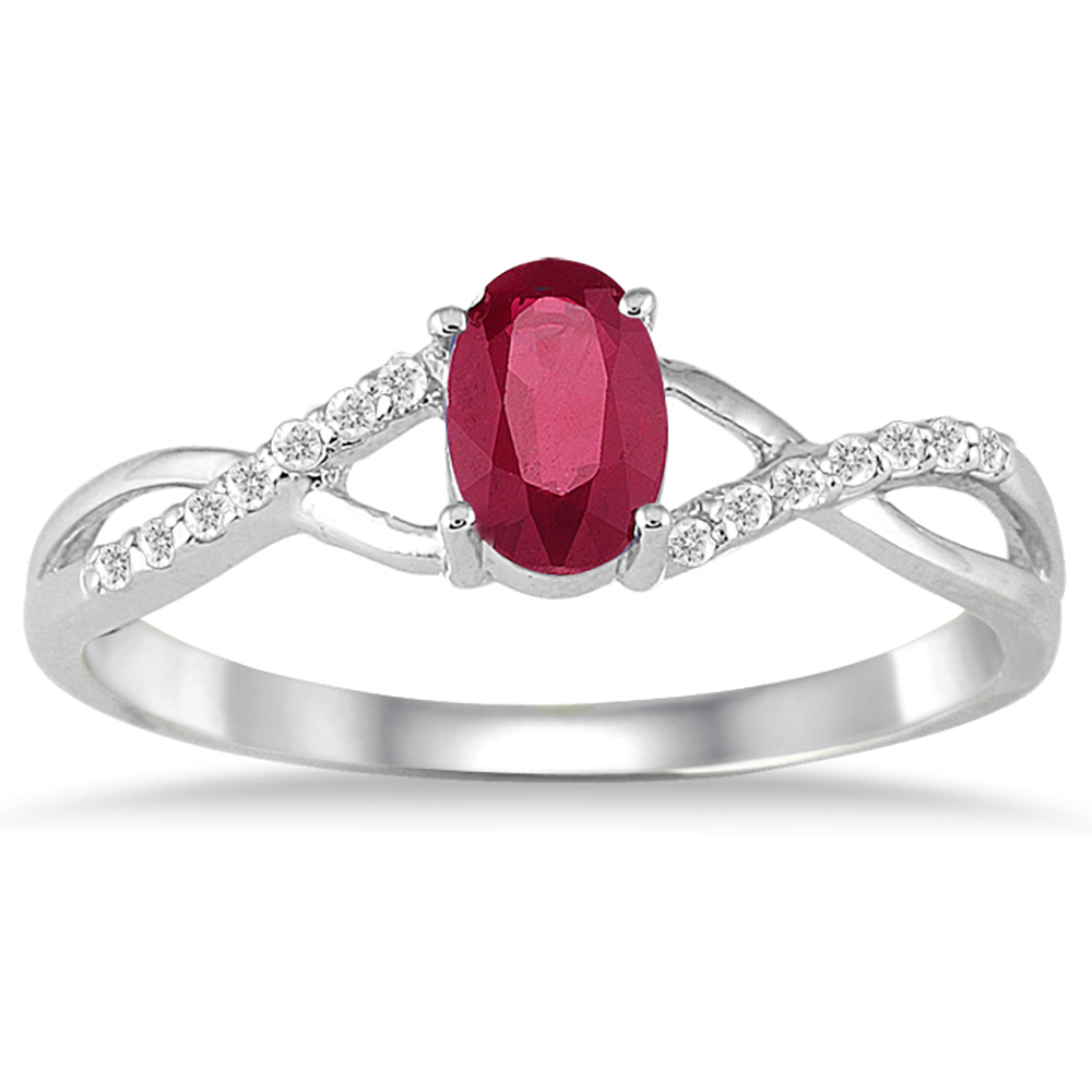Ruby and Diamond Twist Ring in 10K White Gold