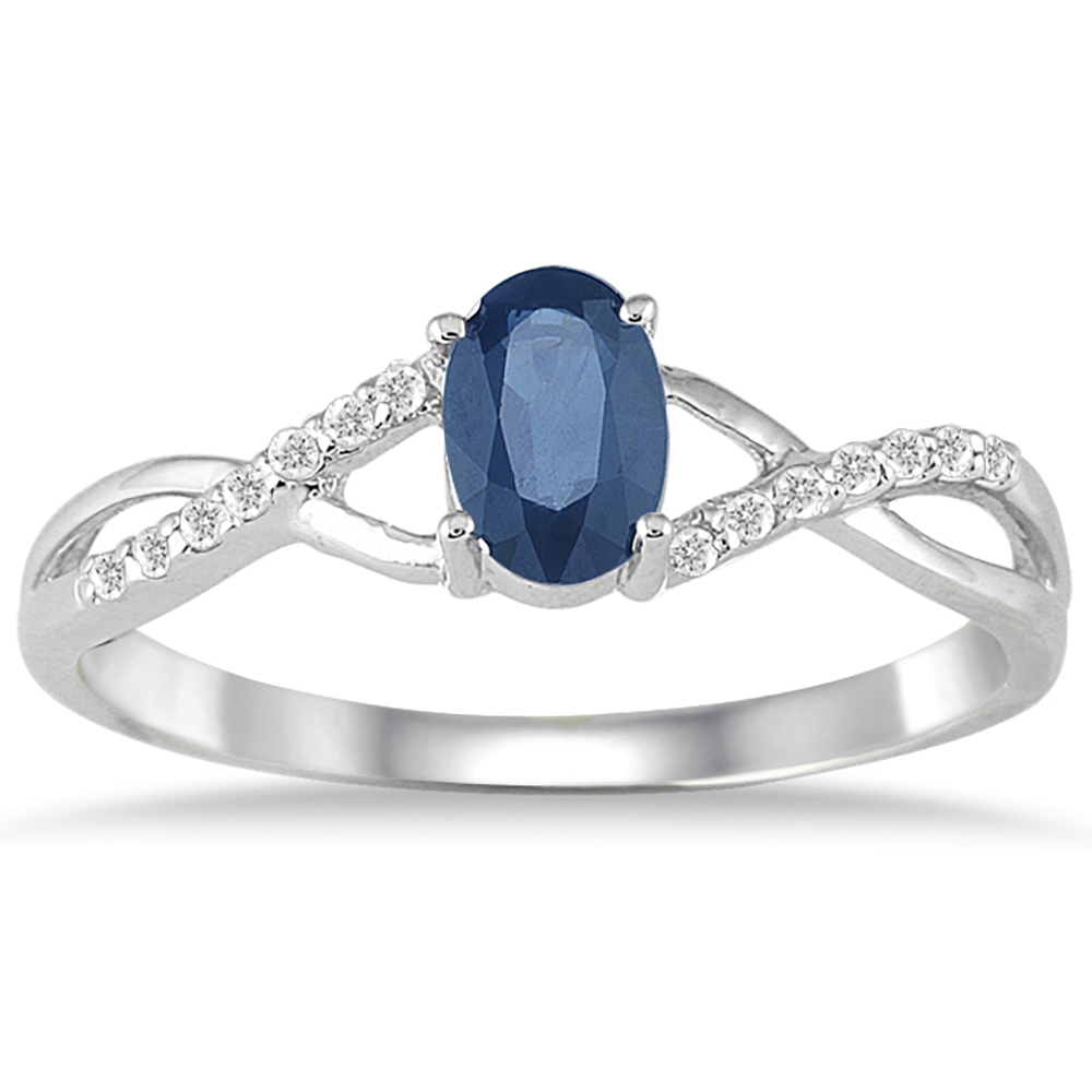 Sapphire and Diamond Twist Ring in 10K White Gold