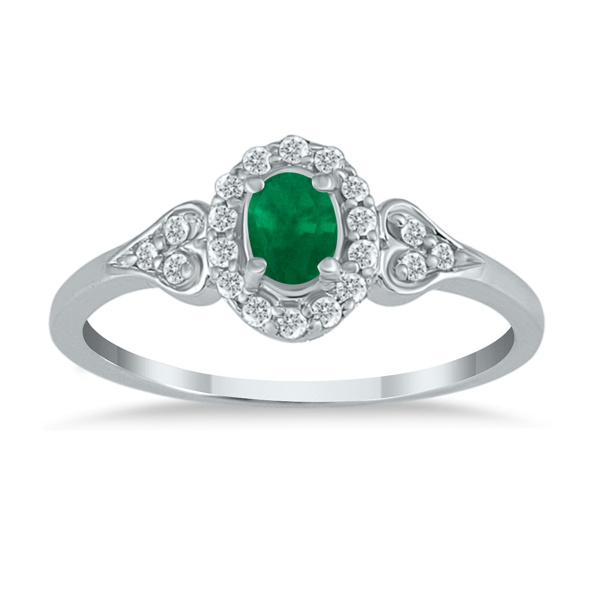 Emerald and Diamond Ring in 10K White Gold