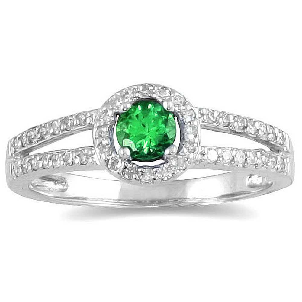 1/4 Carat TW Diamond and Emerald Ring in 10K White Gold