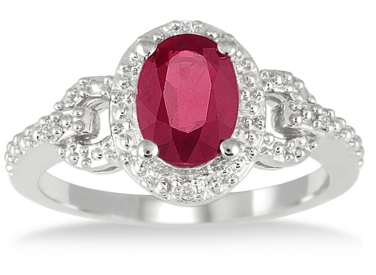 8x6 Created Ruby and Diamond Ring in .925 Sterling Silver