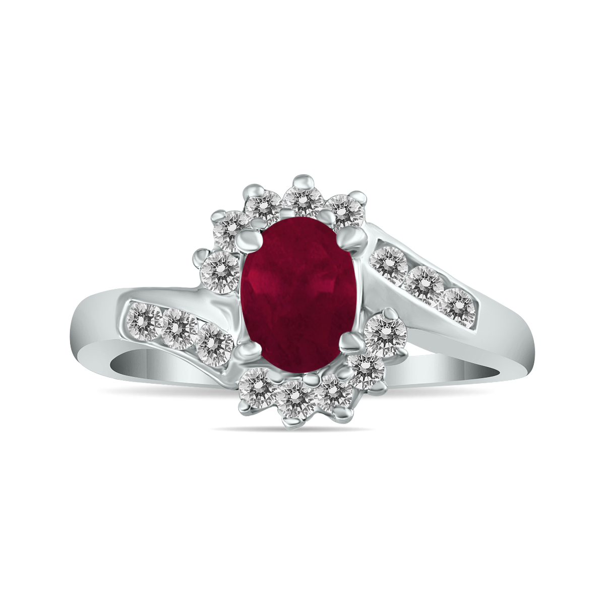 Ruby and Diamond Royal Flower Twist Ring in 14K White Gold
