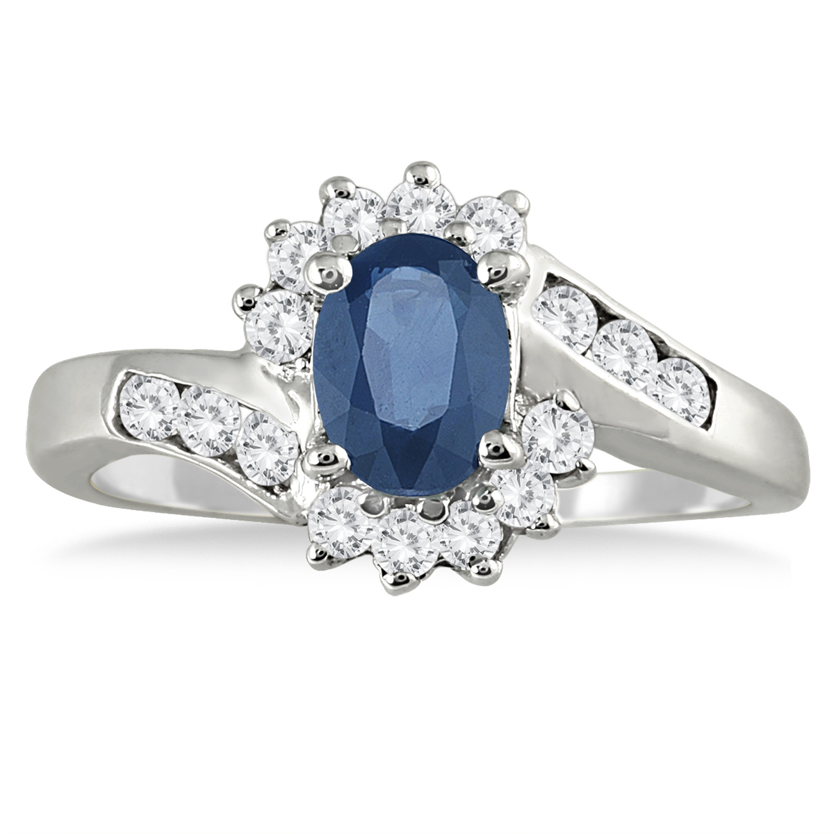 Sapphire and Diamond Royal Flower Twist Ring in 14K White Gold