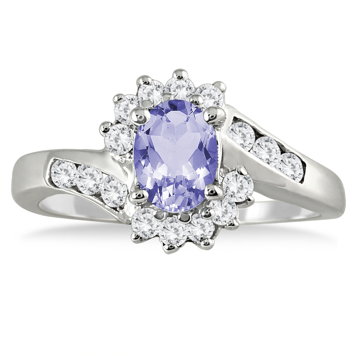 Tanzanite and Diamond Royal Flower Twist Ring in 14K White Gold