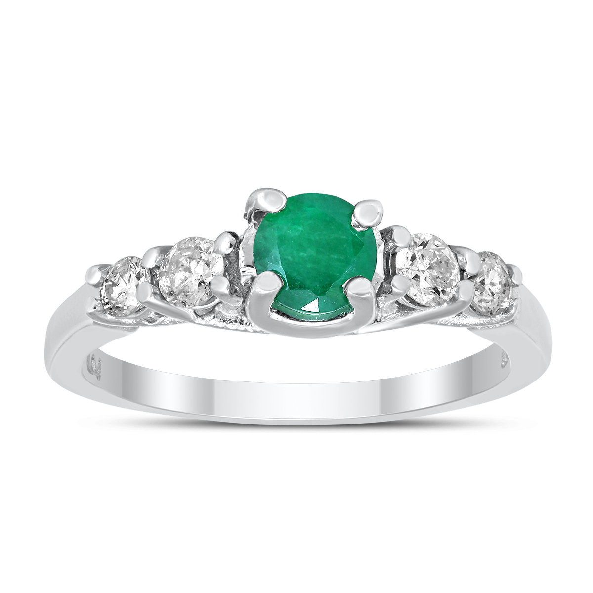 5 Stone Emerald and Diamond Ring in 14K White Gold