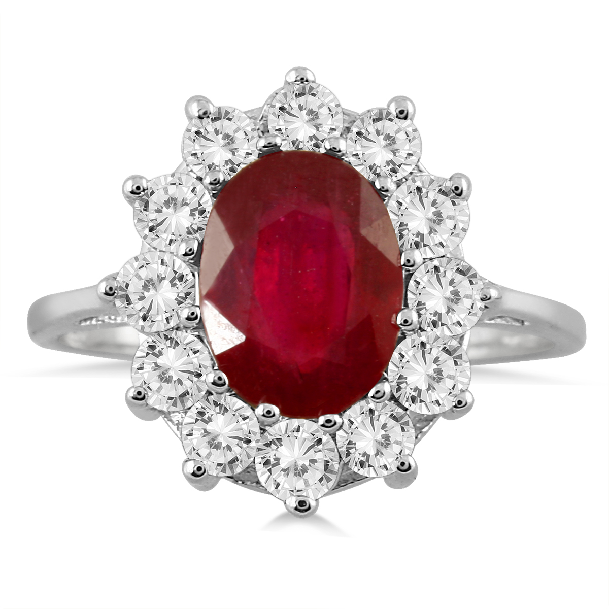 1 carat Diamond and Ruby Ring in 14K White Gold
